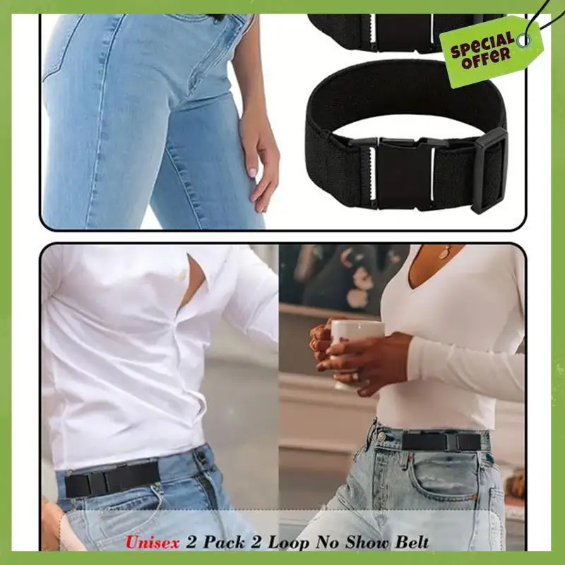 Ceintures élastiques sans boucle pour hommes et femmes, Texture délicate, pour Jeans, paquet de 2, ajusteur de pantalon Invisible avec boucle plate, ceinture de 1.5 pouces