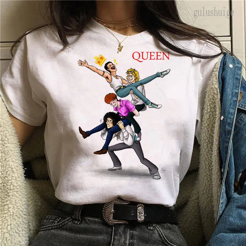 Camiseta de Freddie Mercury Queen Band para mujer, ropa de calle informal de verano Harajuku, camiseta Kawaii Ullzang, camisetas informales para