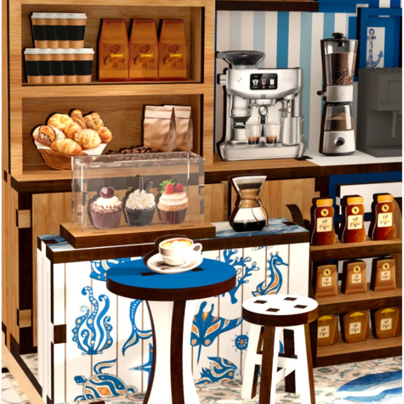 نموذج خشبي ثلاثي الأبعاد جديد لبيت القهوة يعمل بالطاقة الشمسية للتجميع اليدوي، مكعبات خشبية تعليمية، هدية للأولاد والبنات