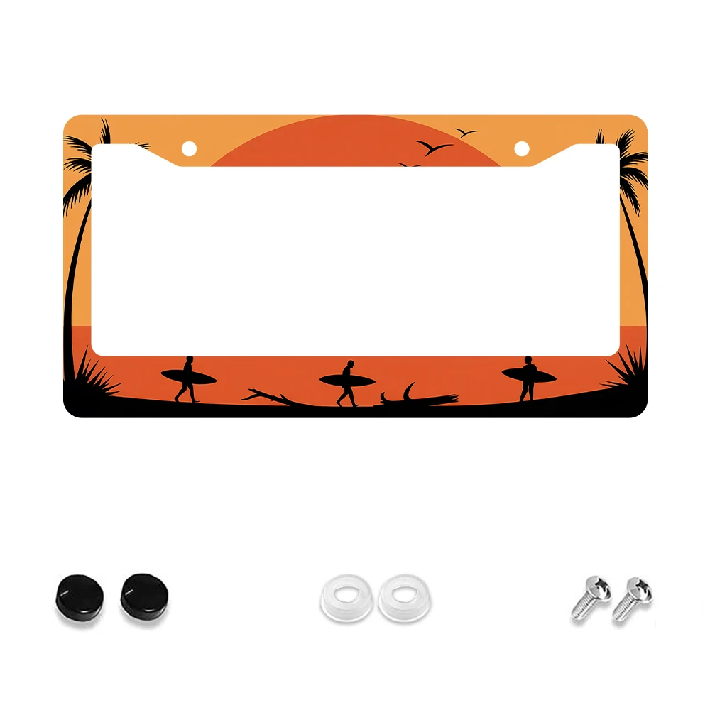 

1 шт. оранжевая рамка для номерного знака с 2 отверстиями для серфинга на закате, алюминиевый материал, 6x12 дюймов с комплектом винтов, ретро-новинка Car De