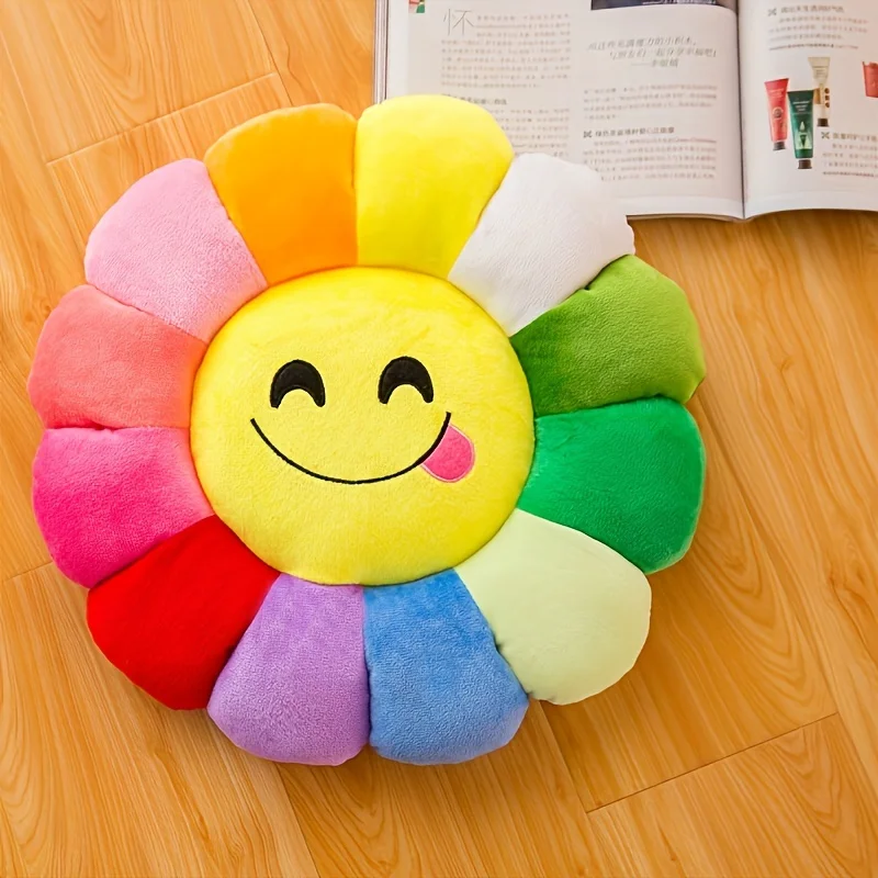 Christmas colorful sunflower pillow, soft and comfortable sunflower smiley face cushion, family bedroom decoration