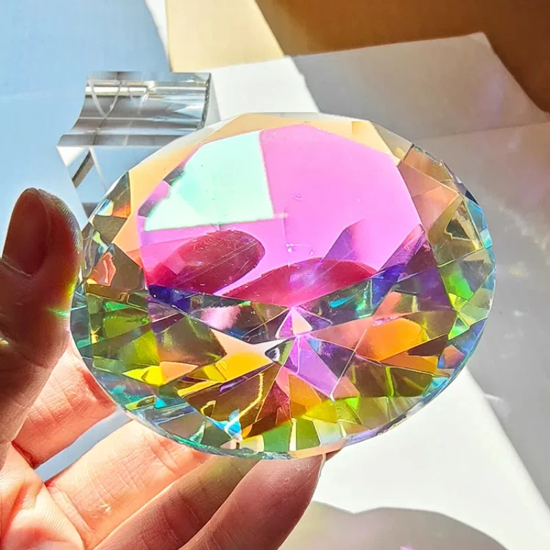 Colorful Crystal Glass Diamond Ornament Colorful Gemstone Toy Refractive Rainbow Manufacturing Home Decoration 8CM