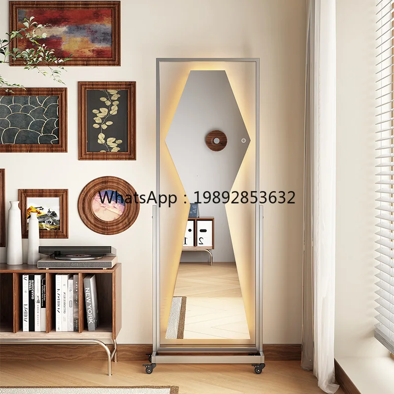YFY Clothing Store Slimming Mirror with Wheels, Movable Floor Full-Length Mirror, Stainless Steel, Internet Celebrity Bedroom