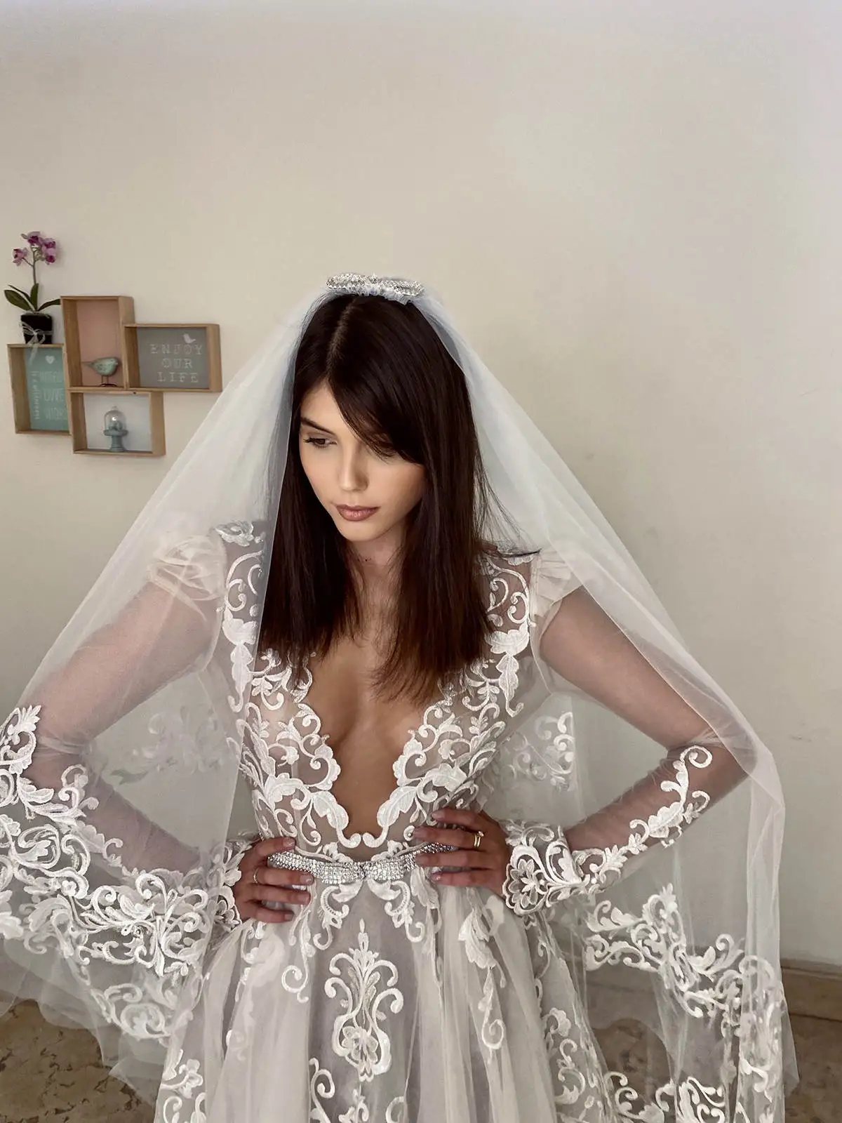 Veli da sposa classici donne un strato Appliqued copricapo da sposa principale della sposa principessa abito da sposa robes de soirée personalizzato