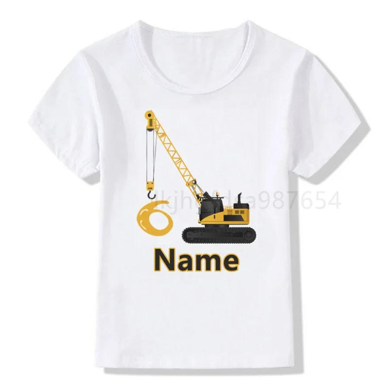 Crane construction birthday boy girl T-shirt excavator birthday shirt cool T-shirt cute children\'s play clothes number 2-7