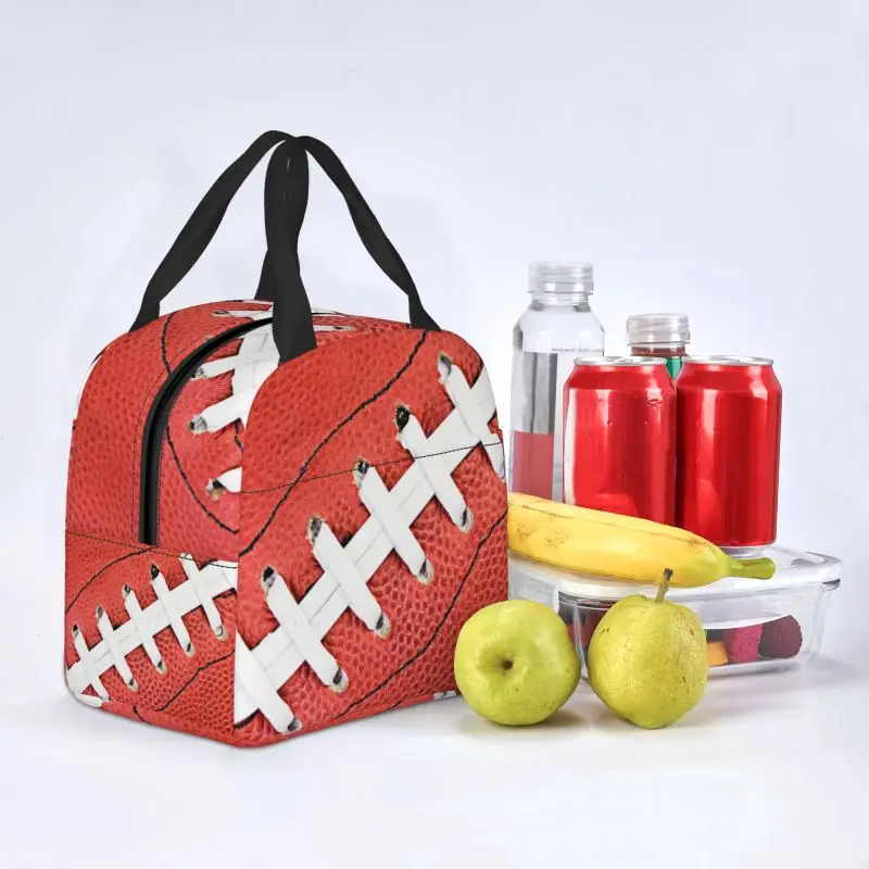 Bolsa de almuerzo con cordones de fútbol americano para mujer, bolso de mano aislado con patrón de fútbol, enfriador térmico a prueba de fugas, caja Bento, contenedor de comida