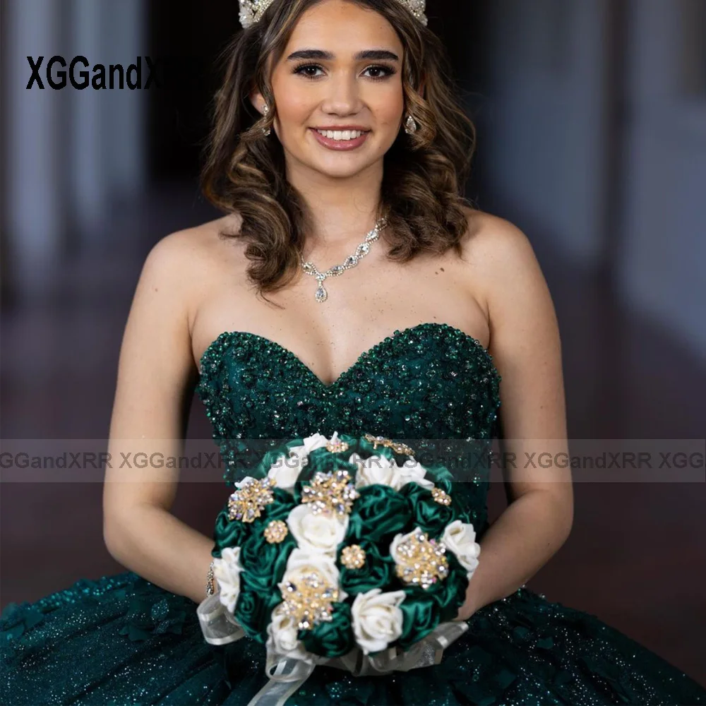 Customized Dark Green Quinceanera Dresses 2024 Appliques 3D Floral Sweetheart Sweet 16 Dress Vestidos De 15 Años Birthday Party