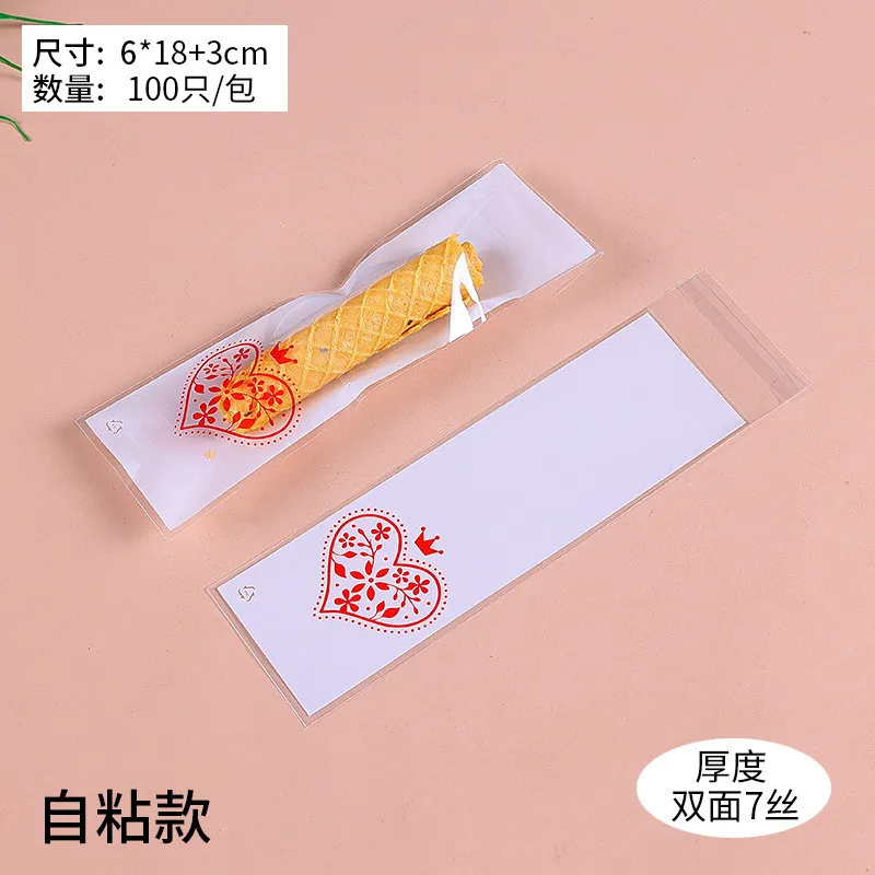 100Pcs 6x18cm Long Self-adhesive Baking Lollipop Bags DIY Chocolate Biscuit Finger Snack Party Gift Packaging