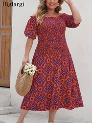 Vestido plisado con volantes para mujer, vestido Midi informal con hombros descubiertos, estampado a rayas, talla grande, primavera y verano