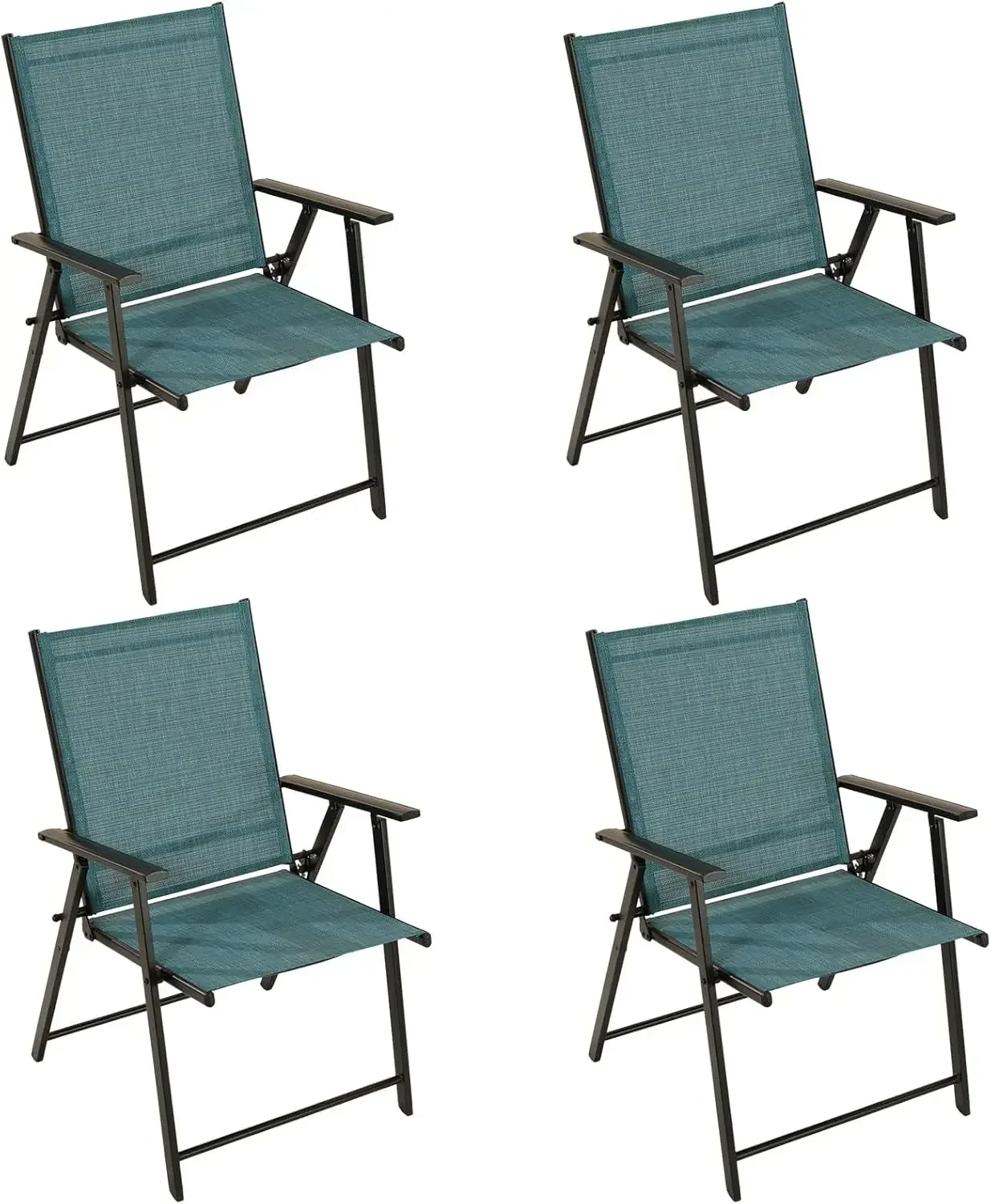 Patio Folding Chairs Set of 4, Outdoor Lawn Chairs with Rustproof Metal Frame, Portable Dining Chairs for Porch, （Light Blue）