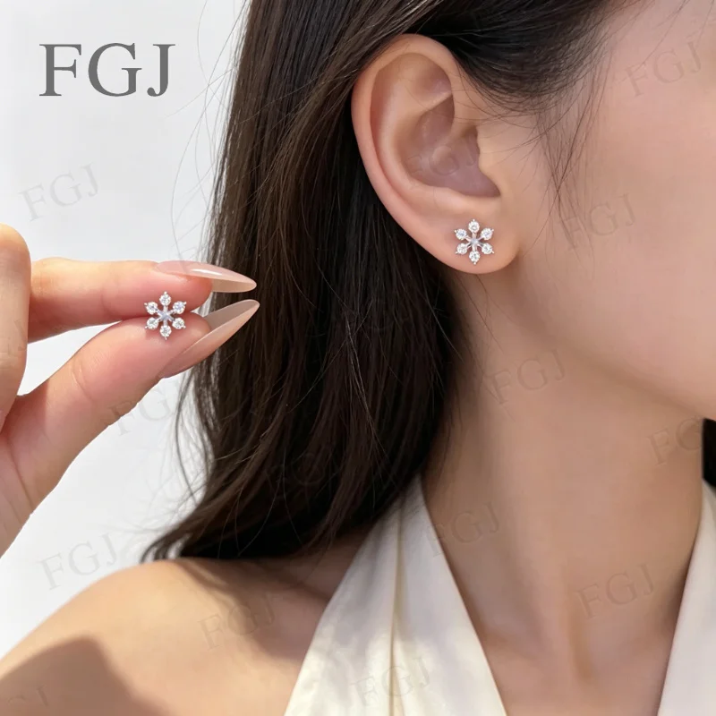S925 Sterling Silber Schneeflocken-Ohrstecker D-Farbe Moissanit-Ohrringe Schwarz/Champagner für Damen Jubiläum Feiner Schmuck Geschenk – Detail 13