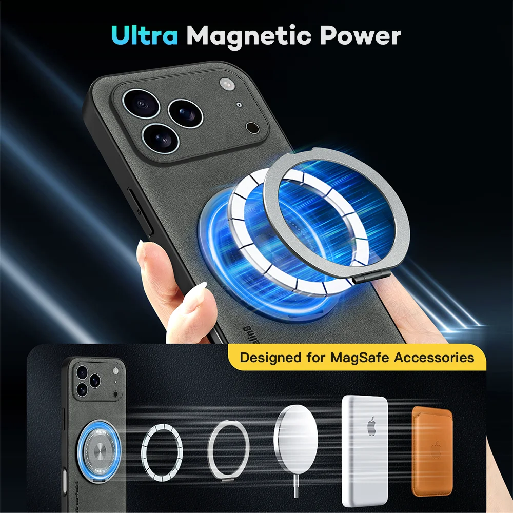 Retro PU Leather Astronaut Pattern For Magsafe Magnetic Case For iPhone 17 Air 16E 15 14 Puls 13 12 11 Pro Max Shockproof Cover