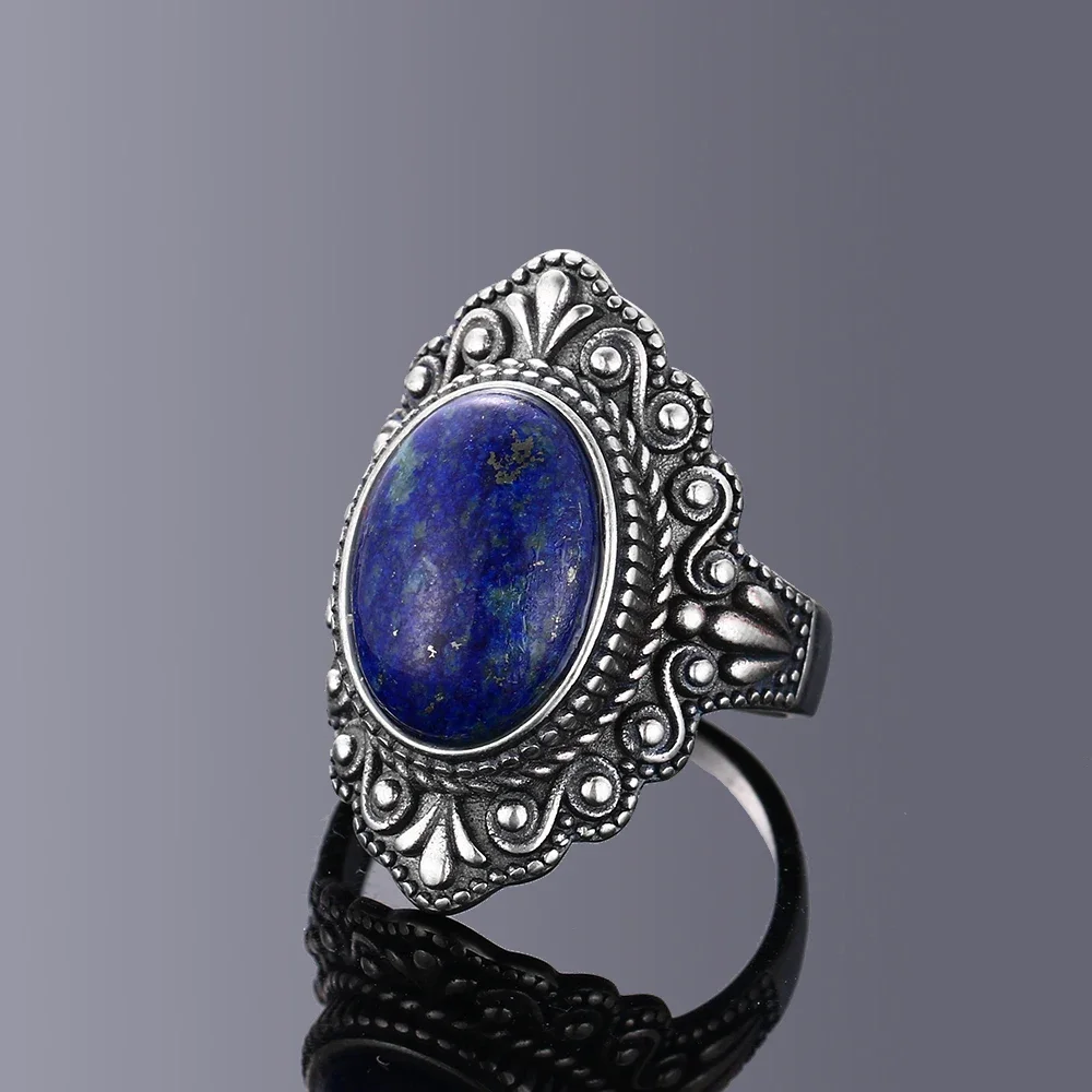 Nasiya Vintage Oval Natural Lapis Rings For Women Silver Ring Jewelry Finger Ring Gemstone Rings Party Gift