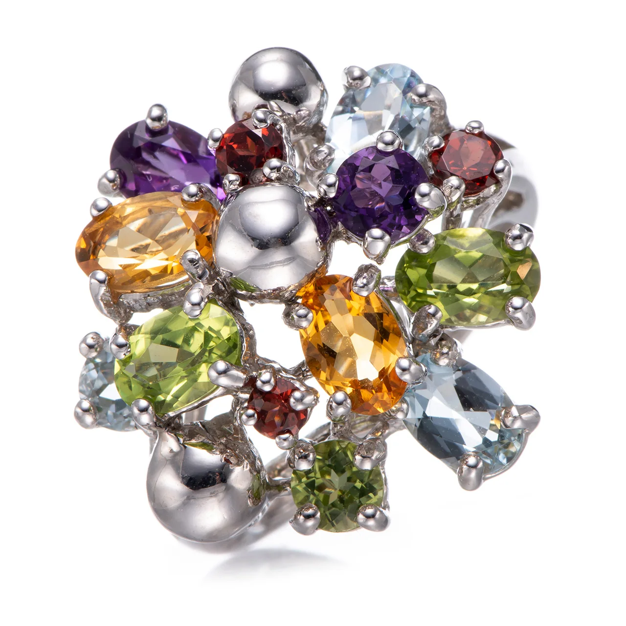 

Citrine,Amethyst,Peridot,Garnet Rhodium Over Sterling Silver Ring