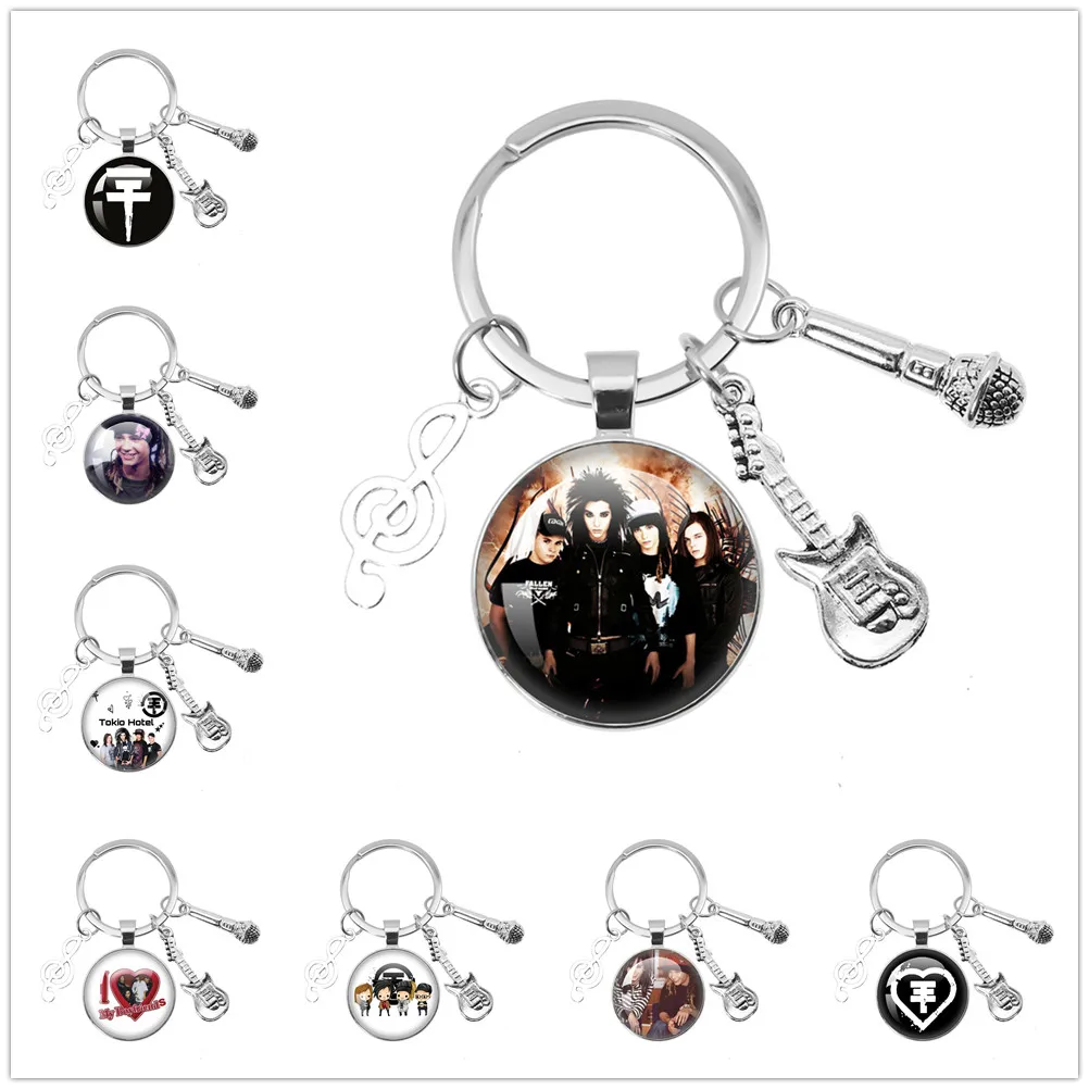 New Pop Retro Rock Band Tokio Hotel Bill Kaulitz Band Hot Music Songer Picture Glass Pendant Keychain Jewelry Charm Keyring Fans