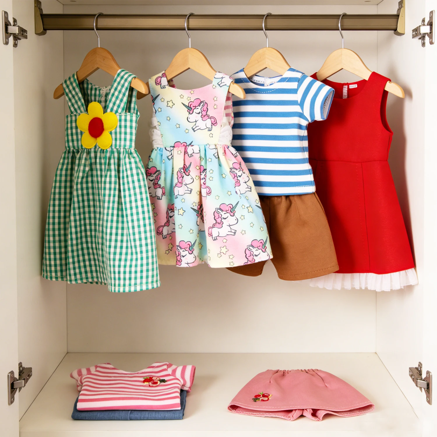 귀여운 유니콘 인형 드레스 14 인치 미국 인형 레드 핑크 꽃 인형 스커트 옷 35Cm 아기 소녀 러시아 DIY 인형