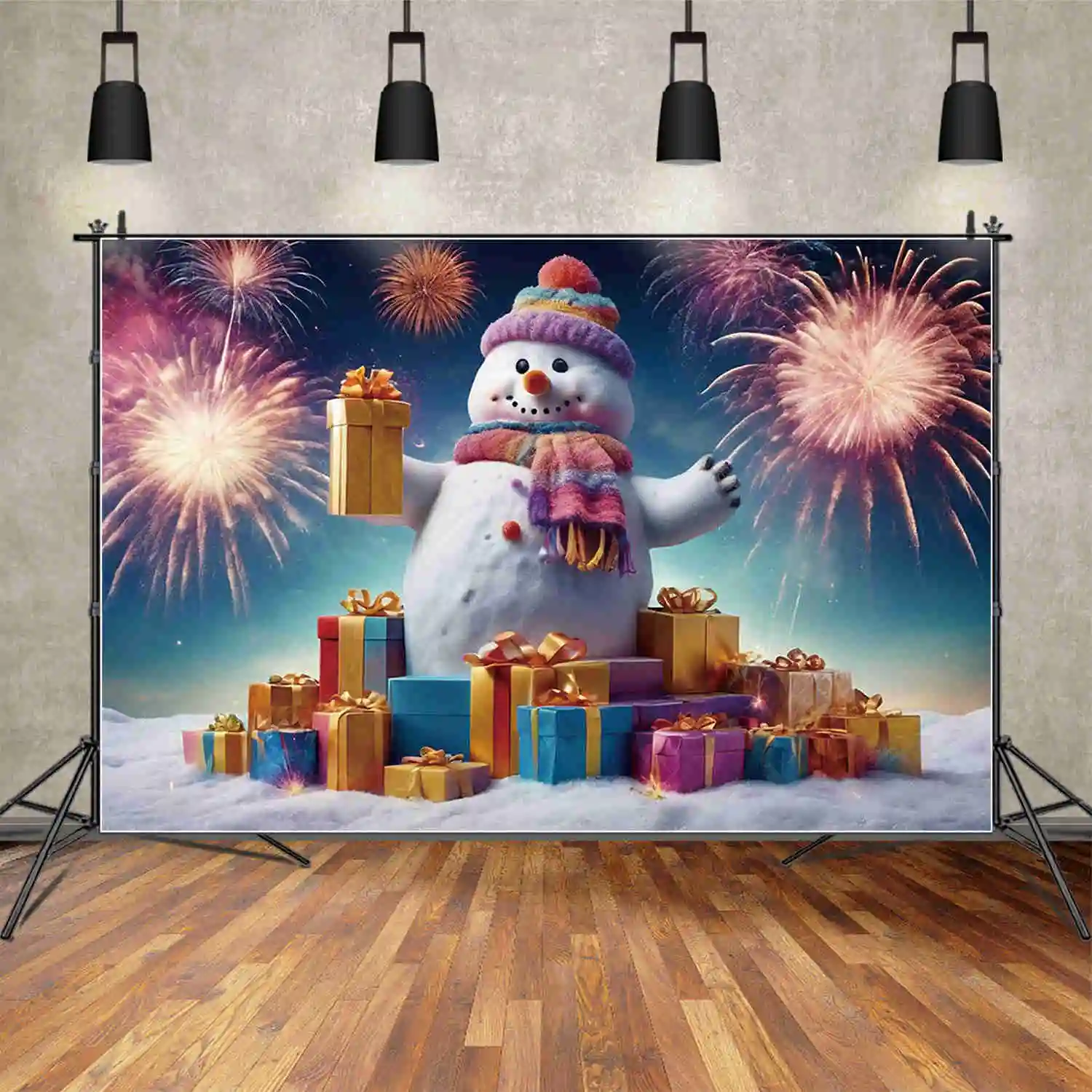 MOON.QG New Year Fireworks Photography Background Christmas Snowman Xmas Tree Photozone Backdrop Baby Studio Photozone Supplies