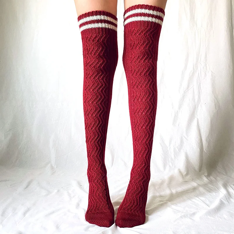 Calcetines por encima de la rodilla de punto de Cable para mujer, medias femeninas, calcetines altos hasta el muslo, gruesos, cálidos, ropa de casa, invierno, regalos de Navidad, nuevos estilos