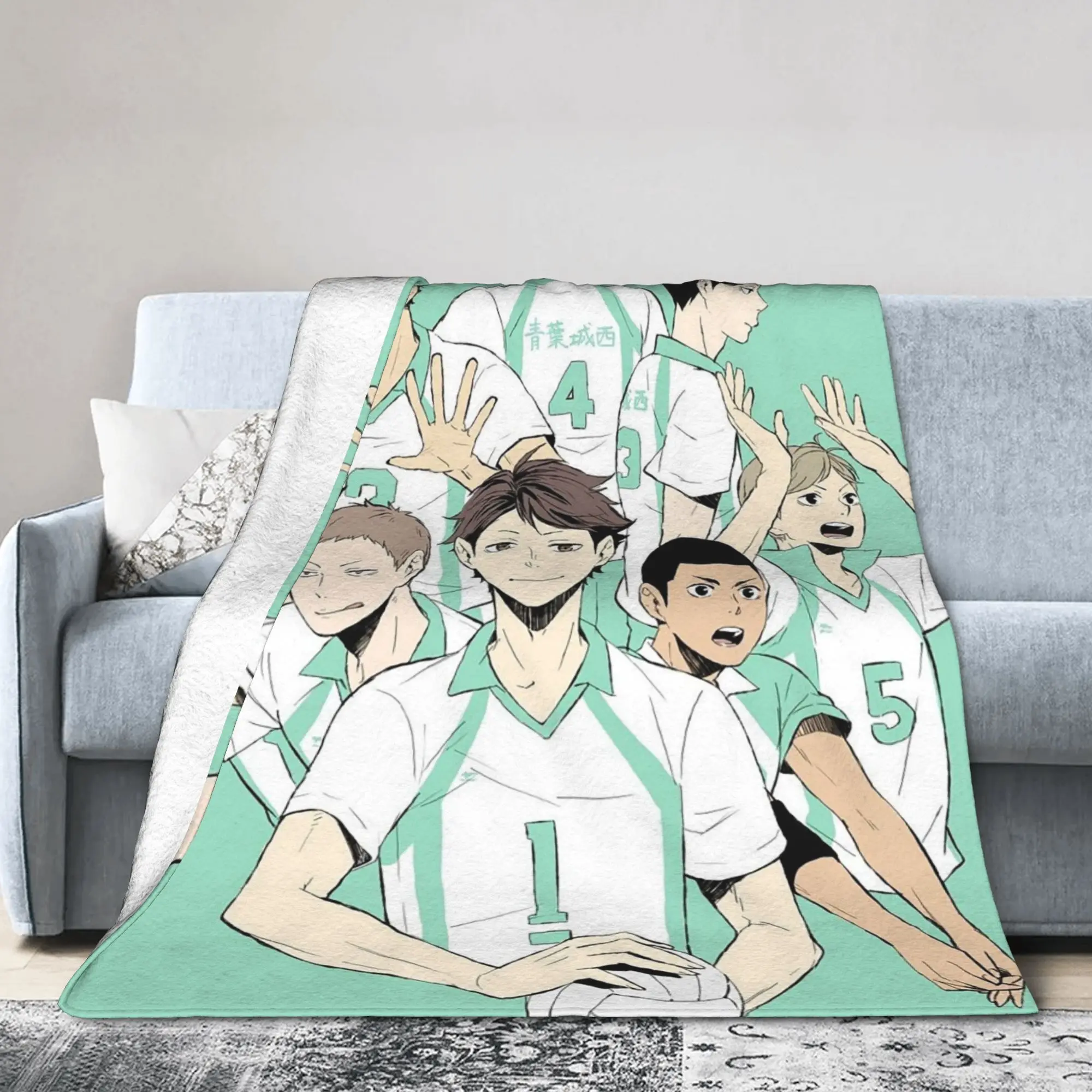 Aoba Johsai Volleyball Flannel Blankets Japanese Anime Funny Throw Blankets for Home Hotel Sofa  150*125cm Bedspreads