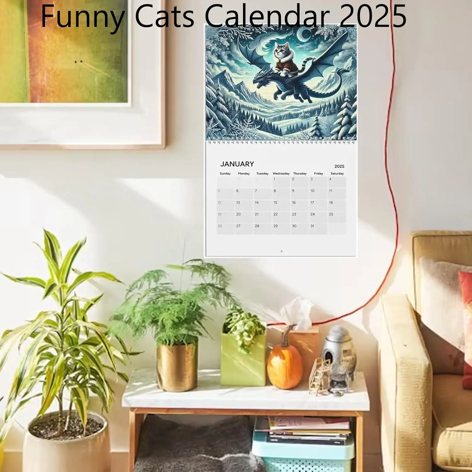2025 Cat Dragon Rider Calendar, Cat Dragons  Wall Calendar, Cat Dragon Rider Spiral Binding Calendar , Funny Cats Calendar