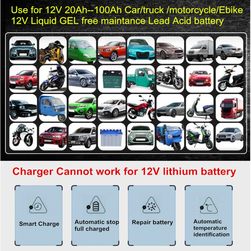 12V 6A Intelligente Auto Motorfiets Acculader Voor Auto Moto Lood-zuur Agm Gel Vrla Smart Opladen 6A 12V Digitale Lcd Display