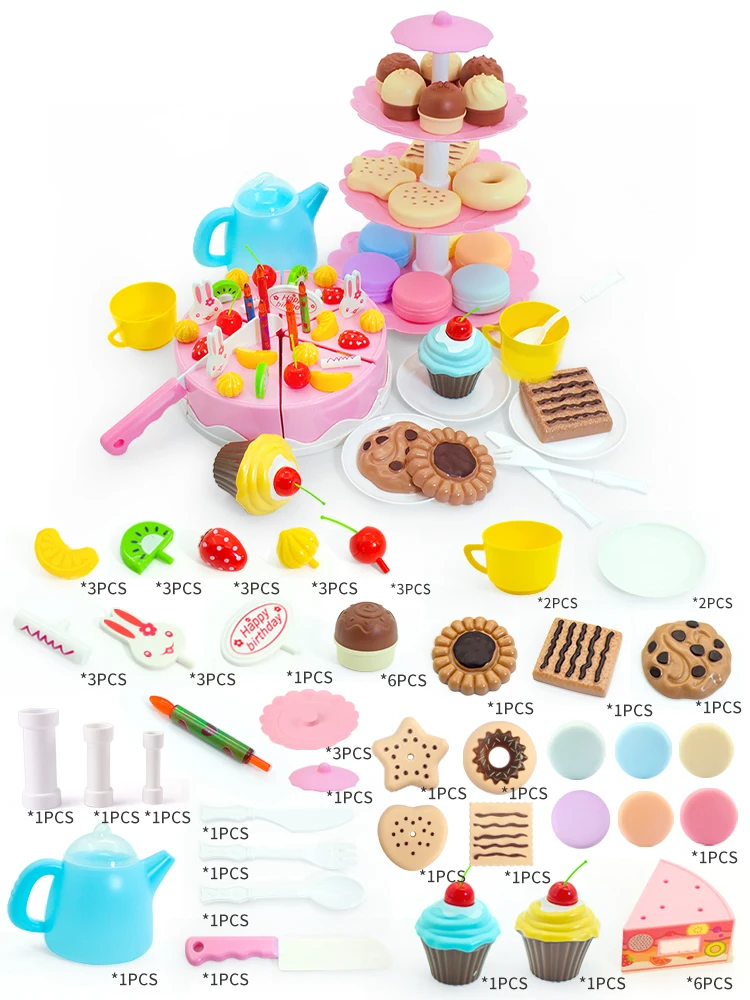 Mädchen Spielzeug Kuchen DIY Miniatur Lebensmittel Tee-Set Simulation Pretend Spielen Küche Kid Cut Spiel Bildung Kinder Spielzeug Für 3 Jahre Geburtstag – Detail 12