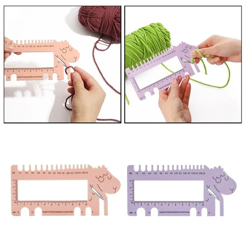 

New Sheep Head Gauge with Scissors Pink Purple Color Gauge for Knitting Needles Crochet Hooks MM Ruler Tool (US UK Canada Sizes)