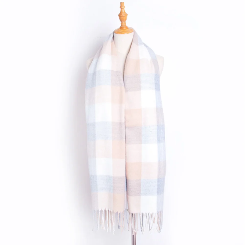 

1 шт. теплый зимний шарф кашемировый длинный сетчатый узор с кисточкой белый серый для катания на лыжах осень-весна длинный шарф