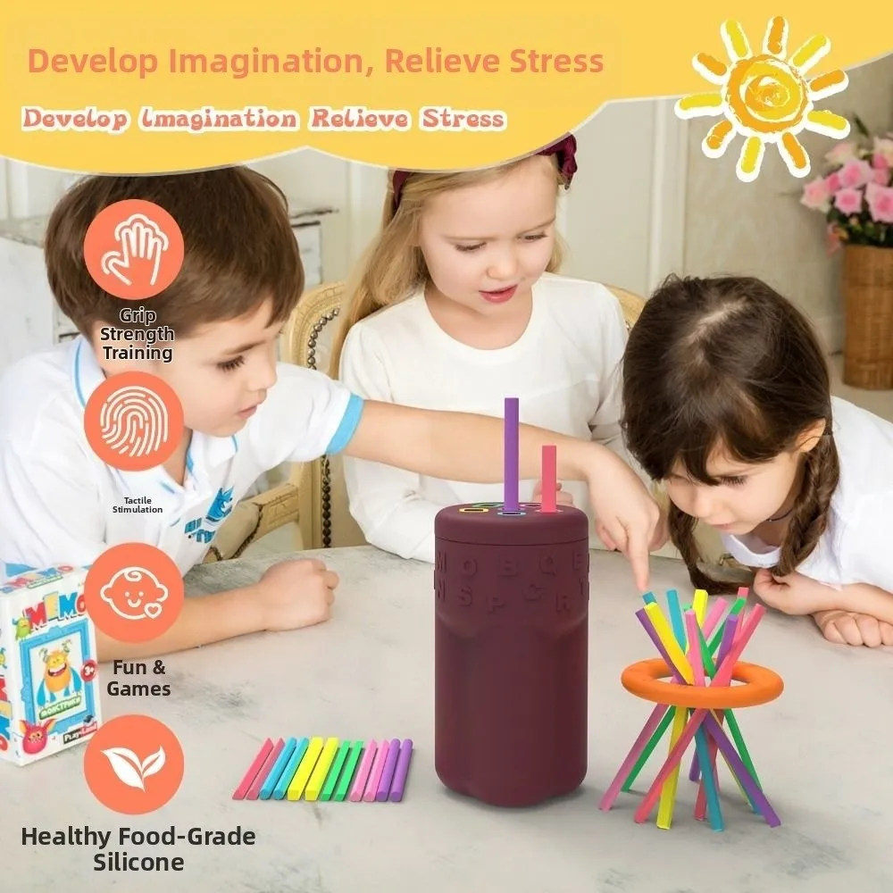 Colorful Design Shape Sorting Box Balance Game Shape Sorting Silicone Stick Balance Game Silicone Material Sensory Stimulation