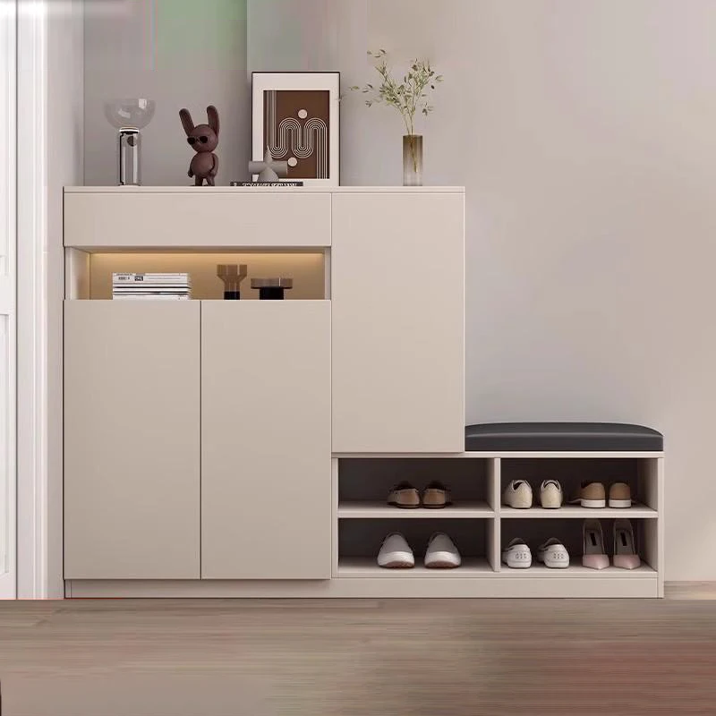 

2025 New Solid Wood Cabinet, Large Capacity Home Entrance Design, Wall Mounted Seat Integrated