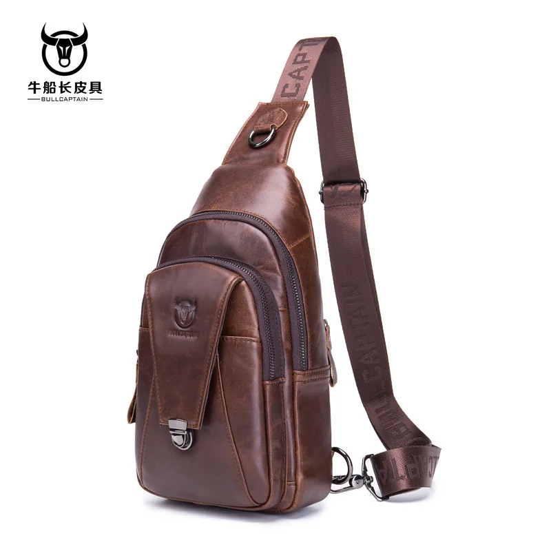 Brand 2024 High Quality Men Genuine Leather Cowhide Vintage Chest Back Pack Travel fashion Cross Body Messenger Shoulder Bag