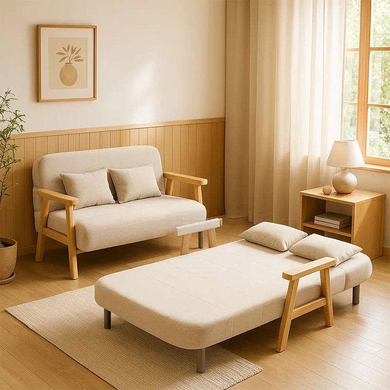 Sofa bed folding dual-purpose does not take up space 2025 new solid wood multi-functional household living room small apartment