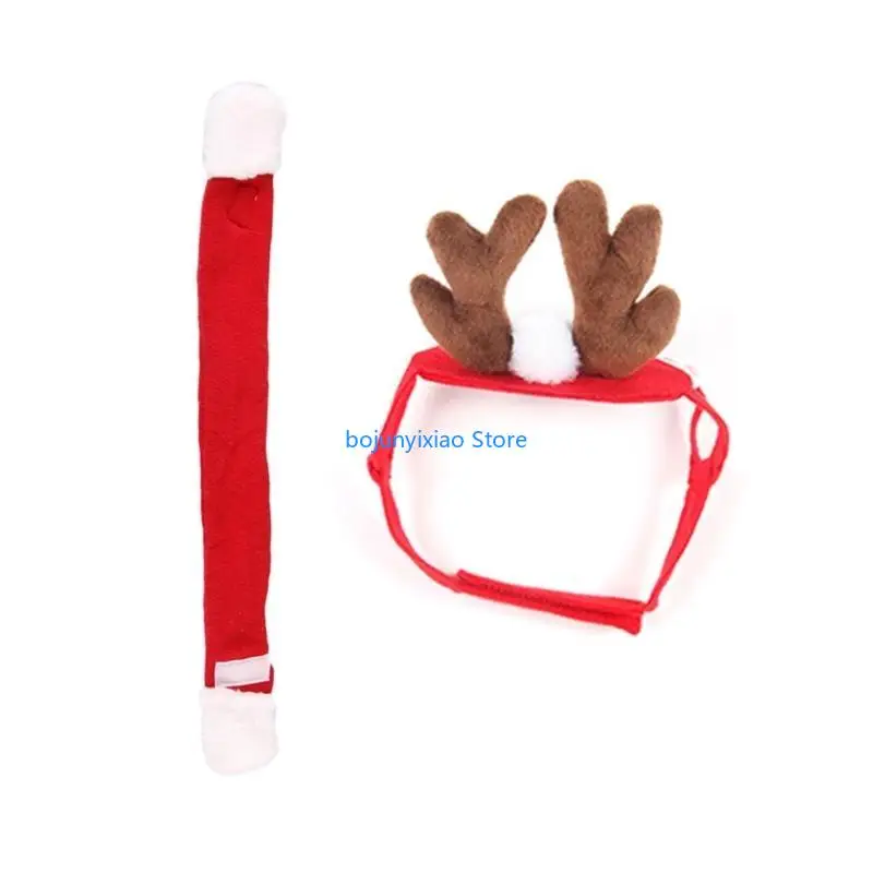 

900B Dress up Your Pet in Christmas Antler Headband and Scarf Set Cosplay Accessories