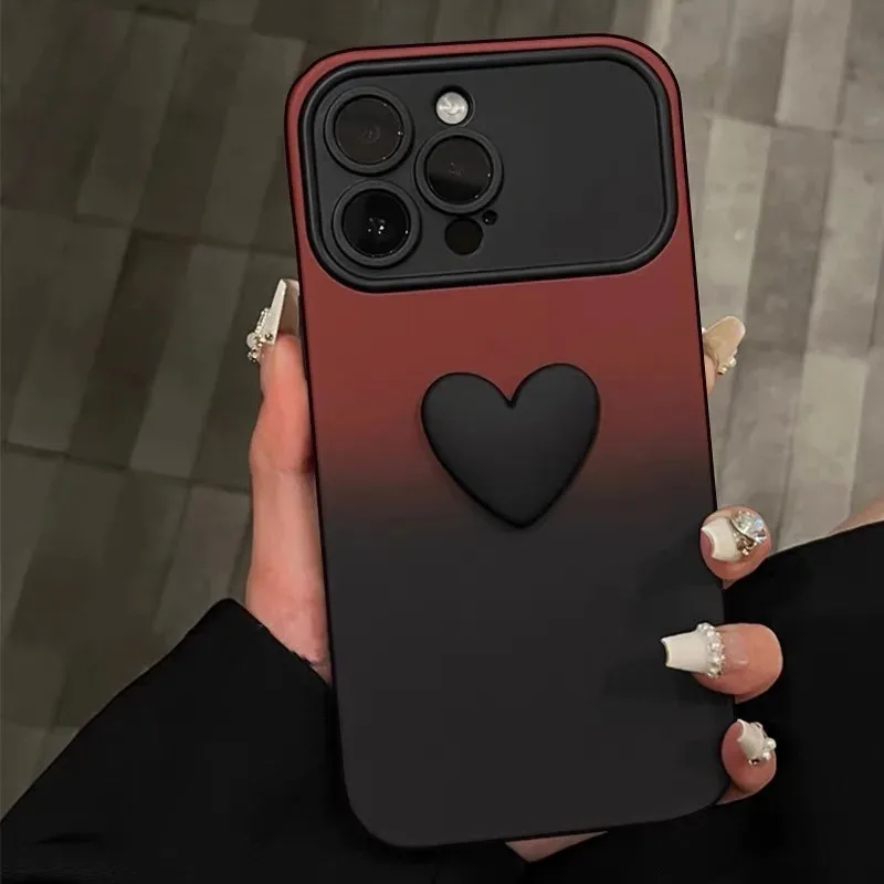 Lovebay Cute INS 3D Love Heart Silicone Gradient Phone Case For iPhone 11 12 13 14 15 Pro Max Colorful Candy Large Window Covers