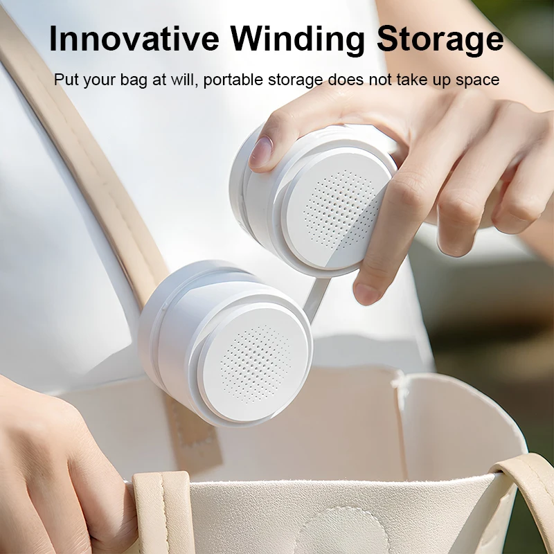 MeeGoo F88 Foldable Neck Fan, 360° Airflow, 3 Speed, 1600mAh Battery, Phone Holder Function, White/Pink