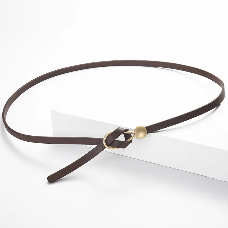Women's Knotted Thin Solid Color PU Leather Belt