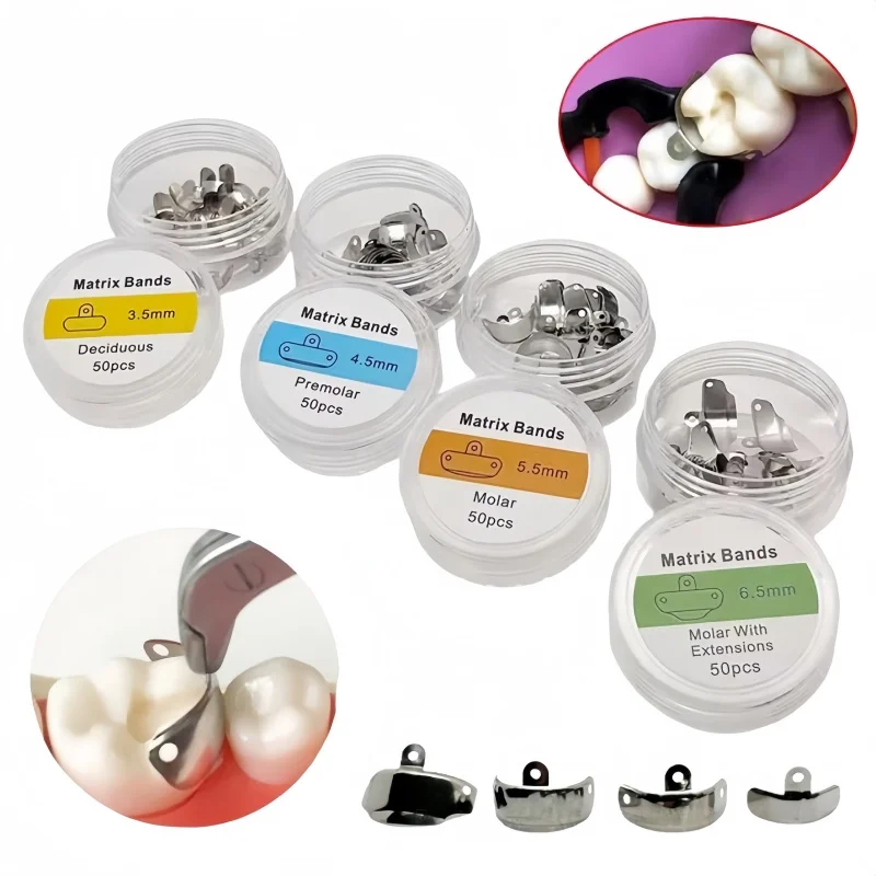 50 Uds hoja formadora Douban Dental 3,5/4,5/5,5/6,5mm anillo de abrazadera de matriz de relleno Dental hoja formadora de relleno Dental herramienta Dental