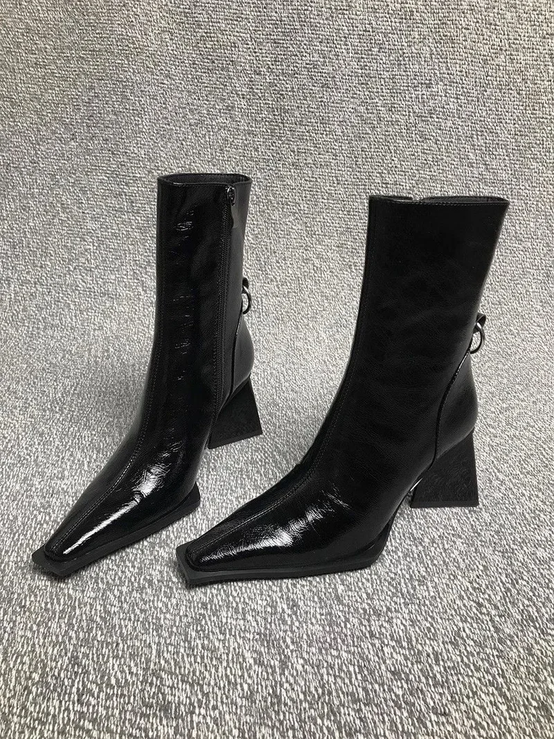 FHC 2024 nowe botki z kwadratowymi noskami, damskie dziwne buty na wysokim obcasie Botas, modne buty zimowe botki, rozmiar 35-40, czarny, Dropship
