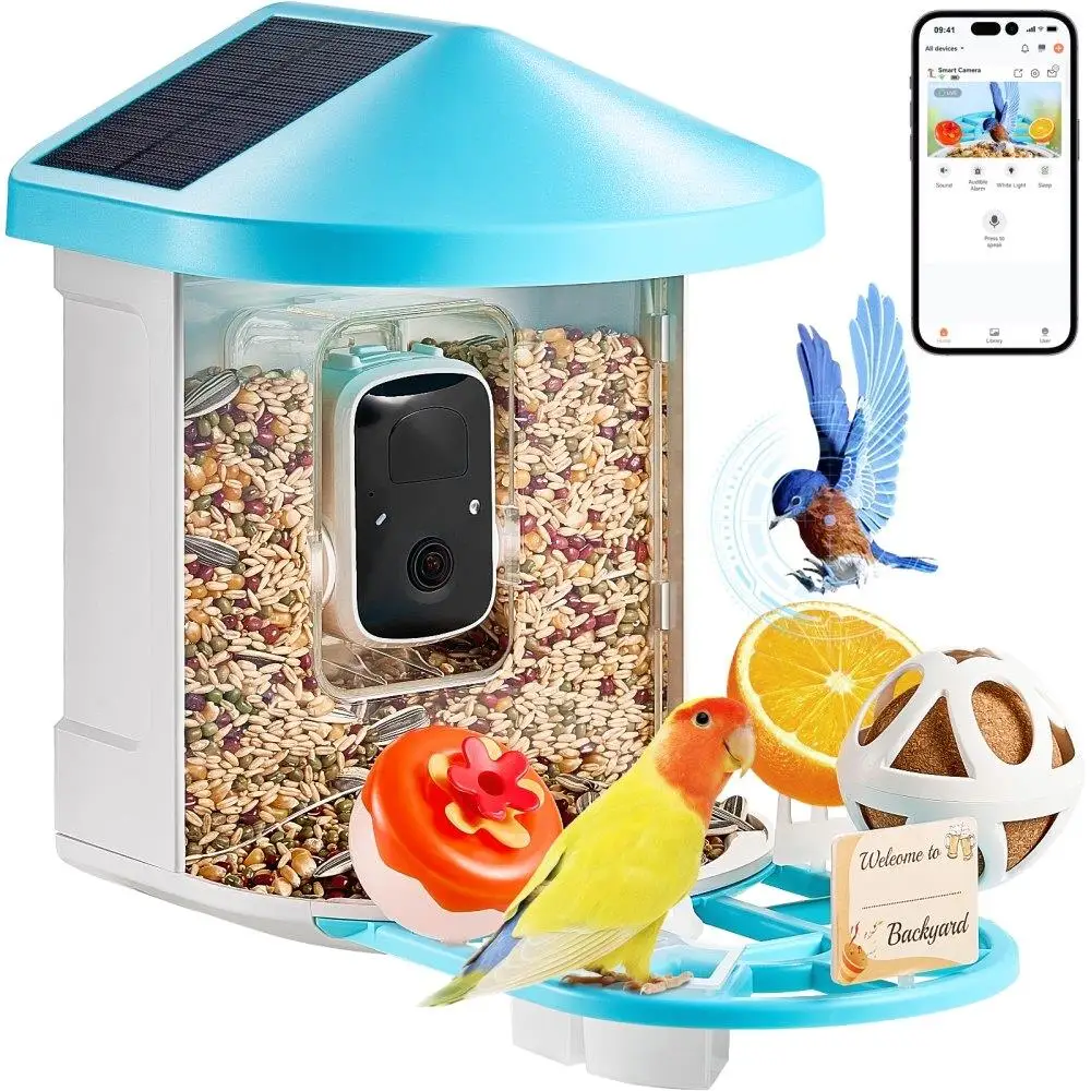

2K HD Smart Bird Feeder AI Species Identifier Solar-Powered