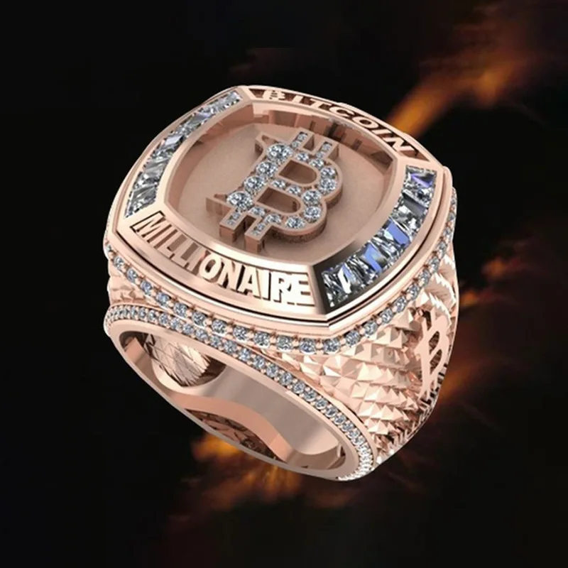 Men Women Luxury Bitcoin Commemorative Ring Creative Metal Punk Hip Hop Rock Trend Men\'s Ring Party Light Luxury Jewelry Gifts