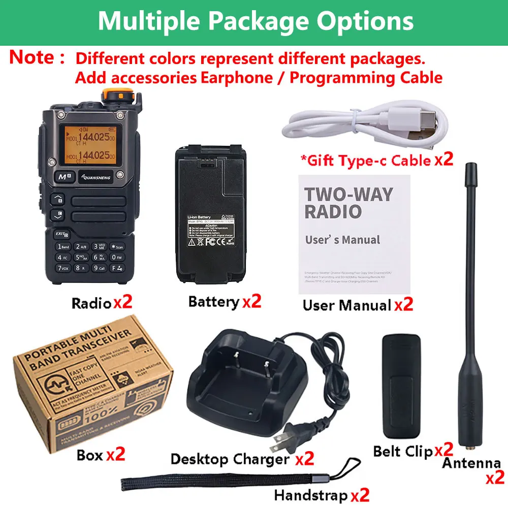 Quansheng UV K5 (8) Walkie Talkie 2 uds Am Fm estación de conmutación de Radio bidireccional juego inalámbrico Amateur Ham receptor de largo alcance