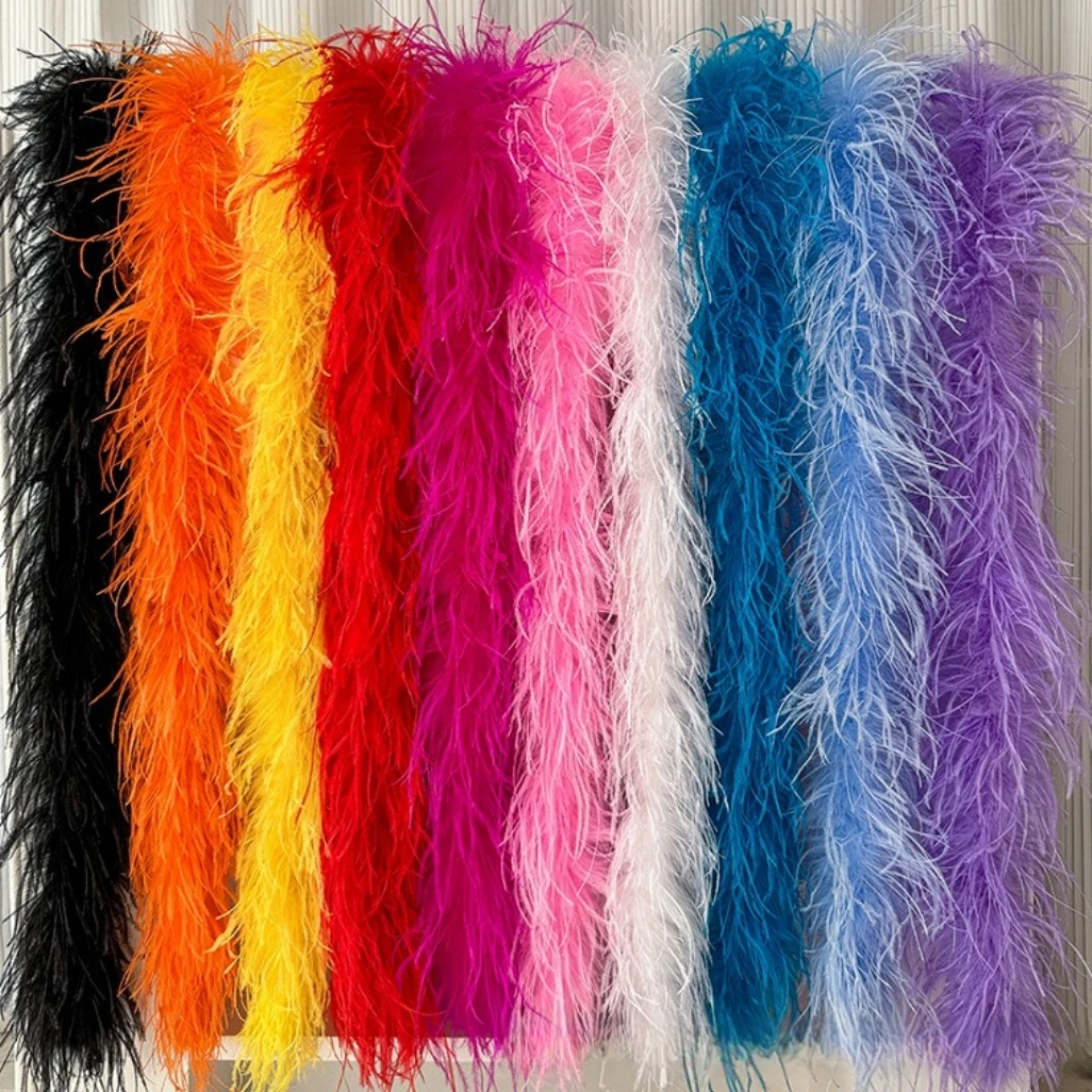 Customized 6 8 10ply Ostrich Feathers Boa Fluffy colorful Ostrich Shawl Trim For Party Dress Clothing Decoration Plumas Scarf