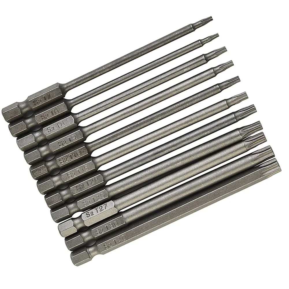 Juego de brocas de destornillador Torx de 11 piezas, vástago hexagonal, cabeza magnética de seguridad T7/T8/T9/T10/T15/T20/T25/T27/T30/T40, 100MM, Extra largo