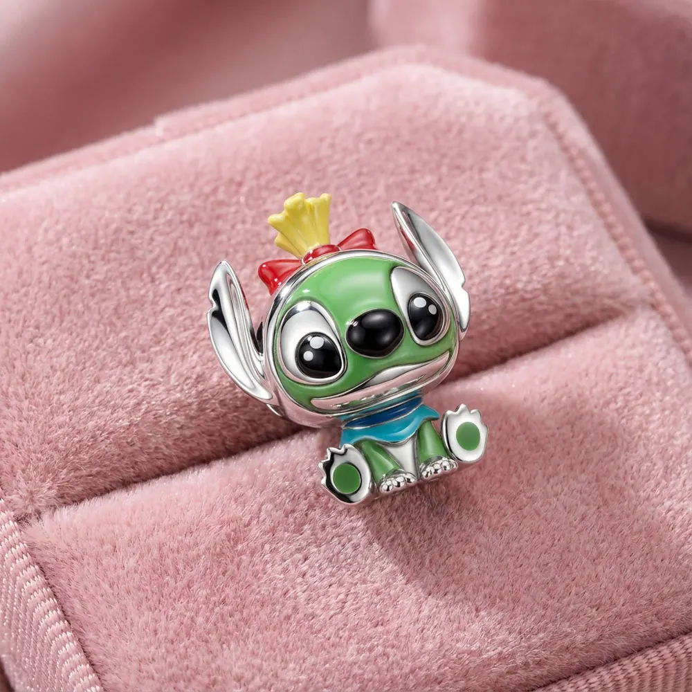 DSNステッチチャーム ディズニーステッチ エナメルビーズ 漫画風キュートチャーム スネークチェーンブレスレット用 POPスタイル ジュエリーアクセサリー