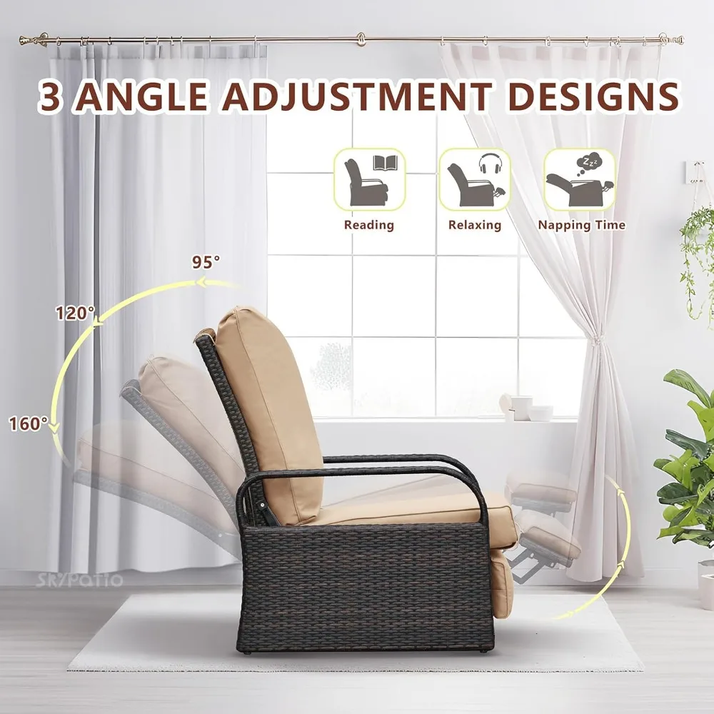 مجموعة كراسي خارجية مكونة من قطعتين، كرسي صالة قابل للتعديل في جميع الأحوال الجوية مع وسائد مريحة لـ Por