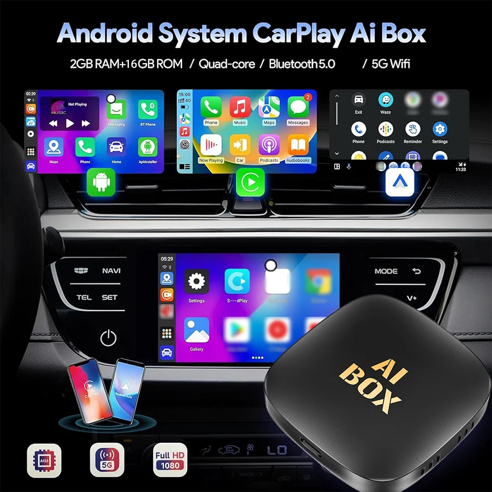 3 in 1 Smart Box Wireless Carplay Android Auto Adapter Wired to Wireless Android Auto Cars Smart Ai Box WiFi For Netflix Youtub