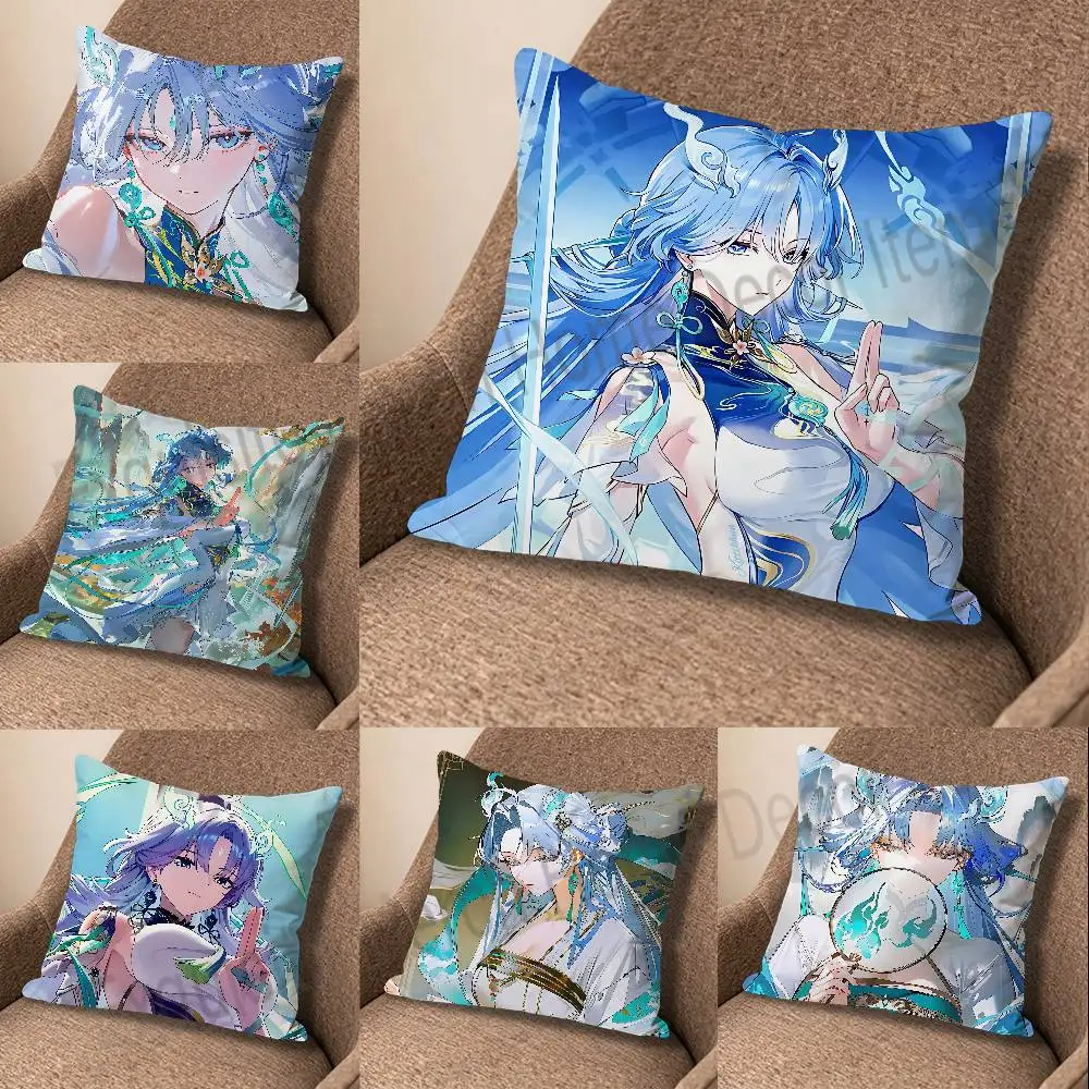 Qingxiao W-Wuthering Waves Polyester Printed Pillow Cover Square 30 40 45 50 60 65 cm Soft for Sofa Bed Car Home Decor