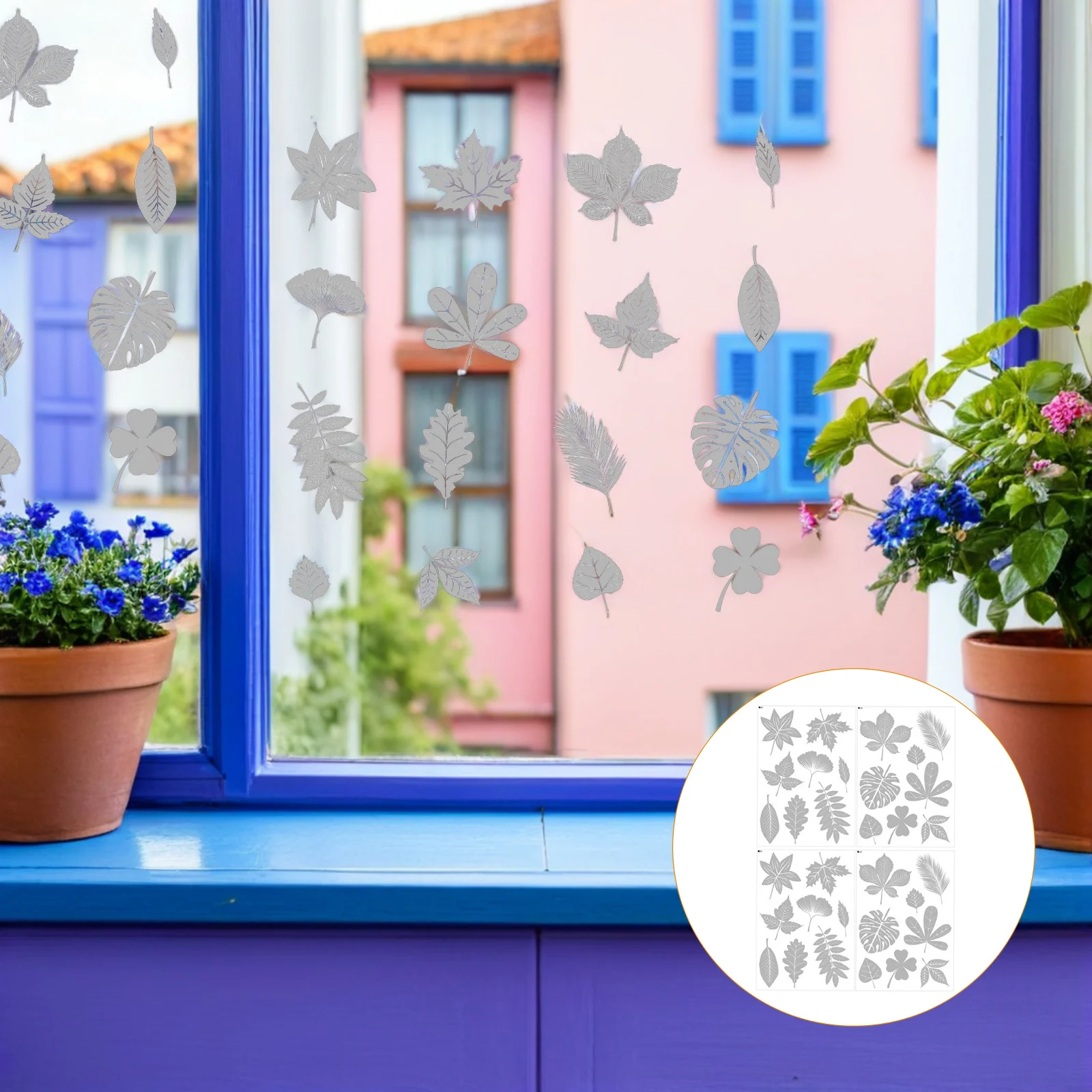 

2Sets Static Cling Window Decals Reflective Stickers Anti-Collision Window Glass Protection Leaves Shape Design