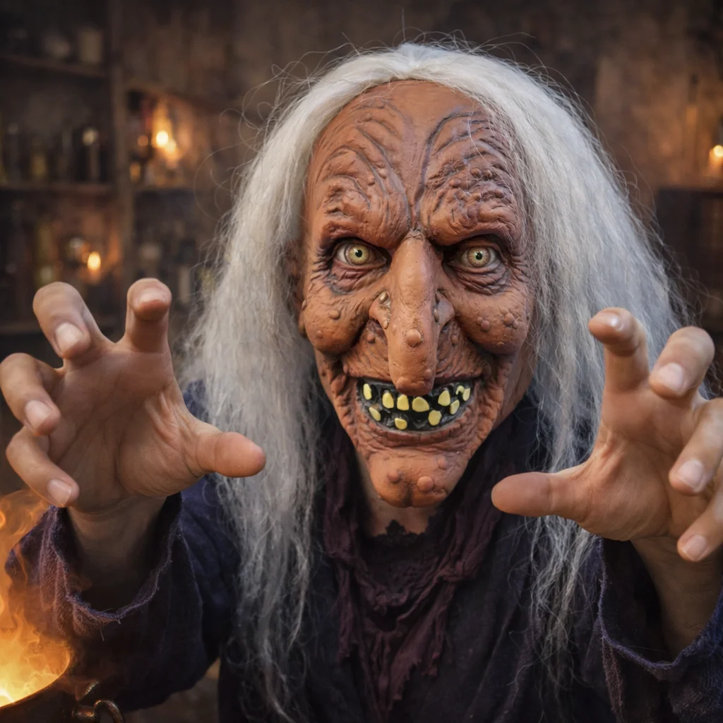 Halloween Horror Latex Mascara Terror Realista Creepy Witch Mask with Yellow Teeth Headpiece for Costume or Haunted House view 2