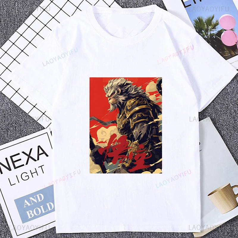 Black Myth Wukong kaus cetakan monyet, T-shirt Hipster lengan pendek kasual musim panas untuk pria